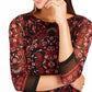Charter Club Women's Printed Mesh Top Red Size Petite Small