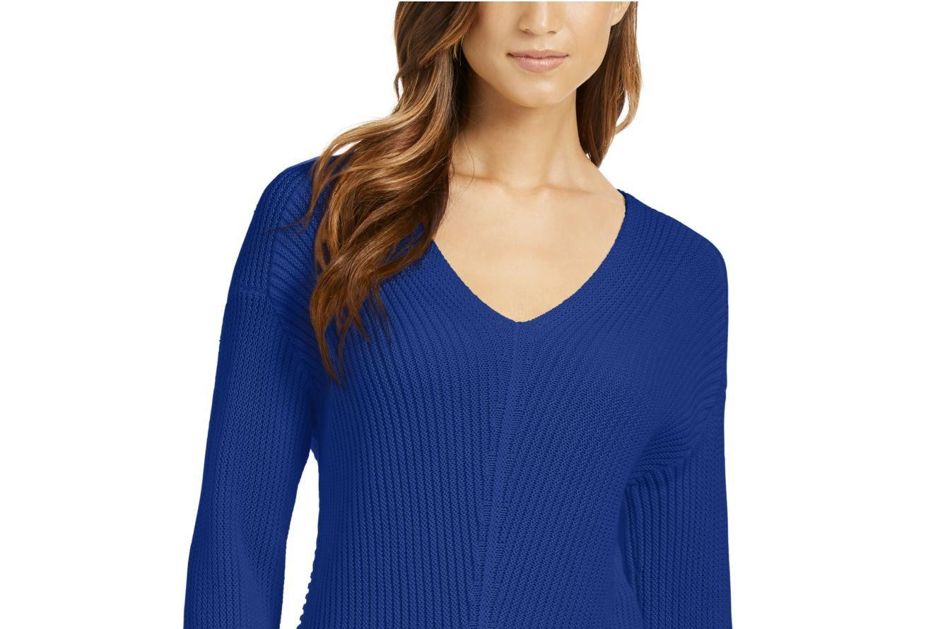 Charter Club Women's Cotton Textured V-Neck Sweater Blue Size Extra Small