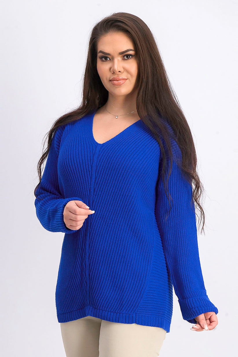 Charter Club Women's Cotton Textured V-Neck Sweater  Blue Size Medium