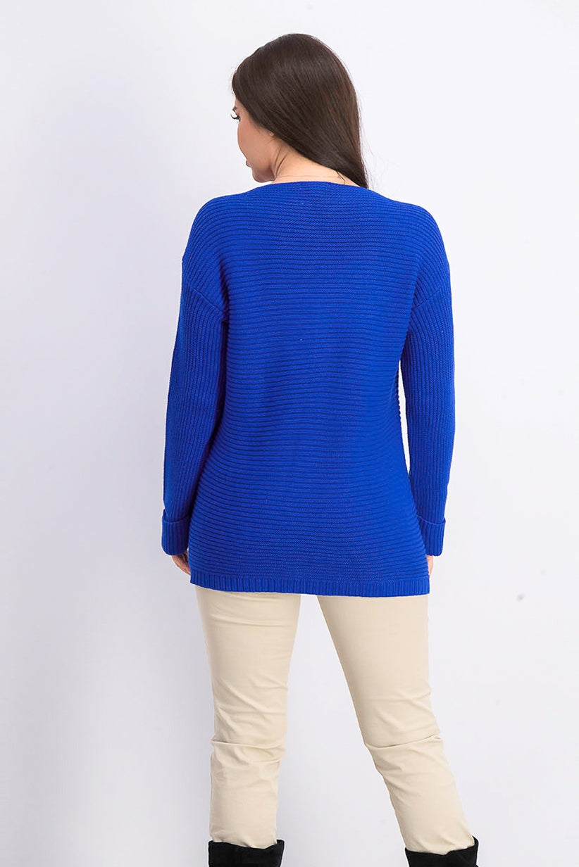 Charter Club Women's Cotton Textured V-Neck Sweater  Blue Size Medium