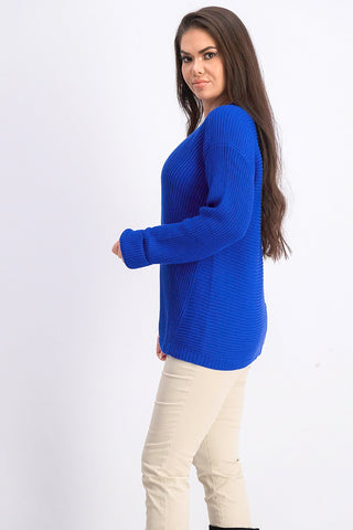 Charter Club Women's Cotton Textured V-Neck Sweater  Blue Size Medium