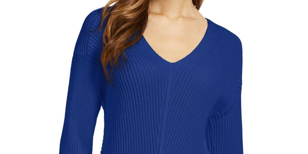 Charter Club Women's Cotton Textured V-Neck Sweater Blue Size Extra Large