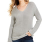 Charter Club Women's Cotton Textured V-Neck Sweater Gray Size Large