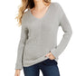 Charter Club Women's Cotton Textured V-Neck Sweater Gray Size Medium