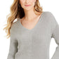 Charter Club Women's Cotton Textured V-Neck Sweater Gray Size Medium