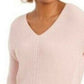 Charter Club Women's Cotton Textured V-Neck Sweater Pink Size Large
