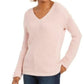 Charter Club Women's Cotton Textured V-Neck Sweater Pink Size Small