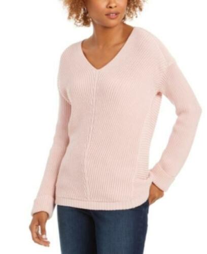 Charter Club Women's Cotton Textured V-Neck Sweater Pink Size Small