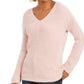 Charter Club Women's Cotton Textured V-Neck Sweater Pink Size Small