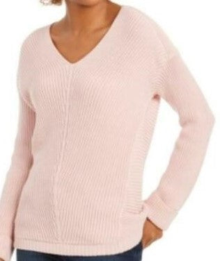 Charter Club Women's Cotton Textured V-Neck Sweater Pink Size Small