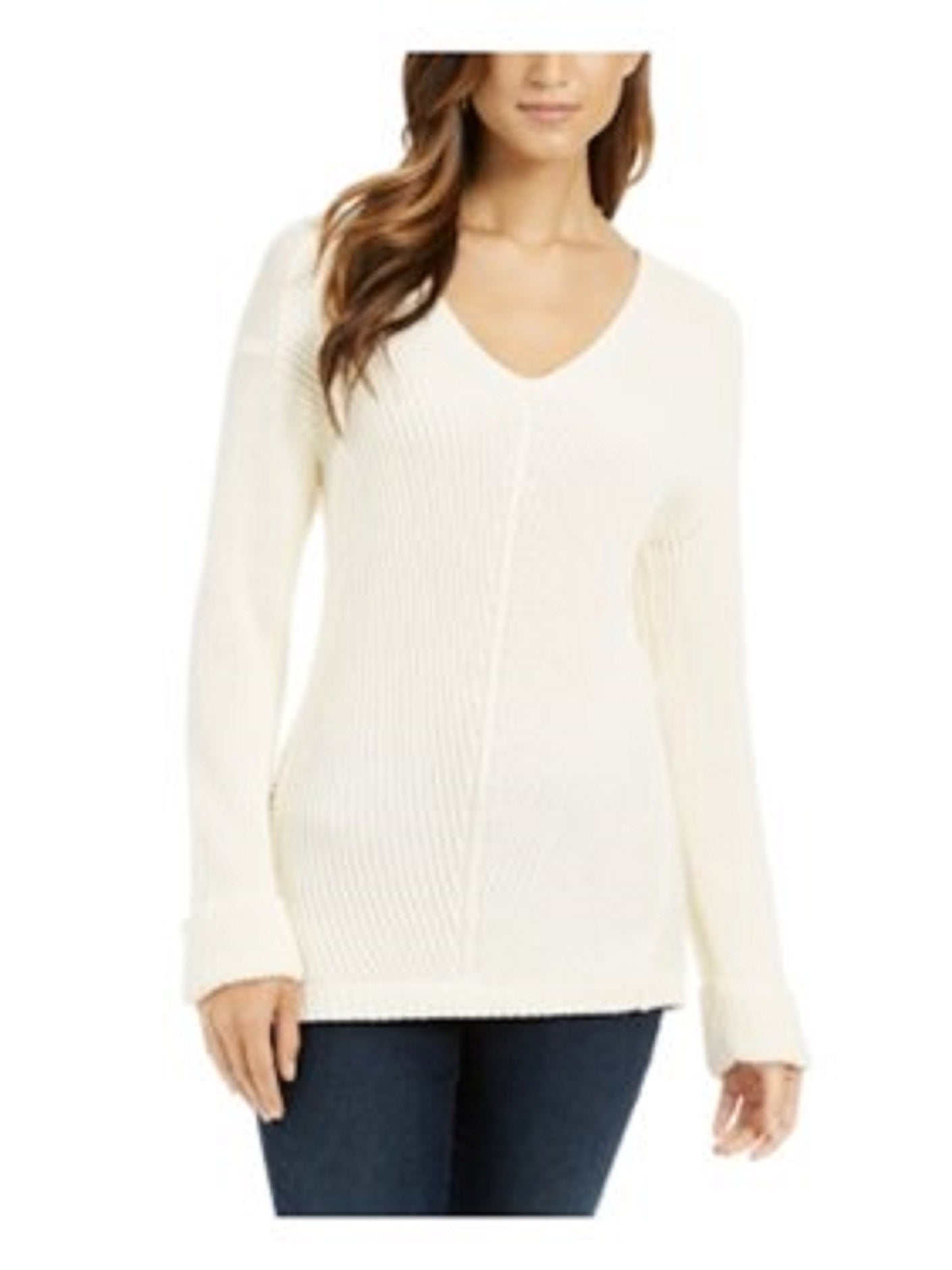 Charter Club Women's Cotton Textured V-Neck Sweater White Size 2 Extra Large