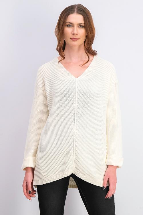 Charter Club Women's Cotton Textured V-Neck Sweater Vanilla Size Large