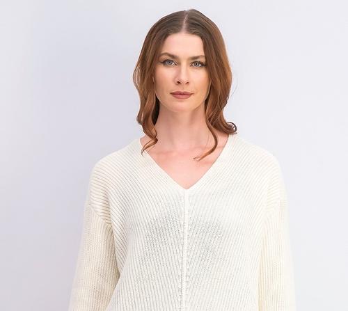Charter Club Women's Cotton Textured V-Neck Sweater Vanilla Size Large