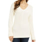 Charter Club Women's Cotton Textured V-Neck Sweater Natural Size Medium