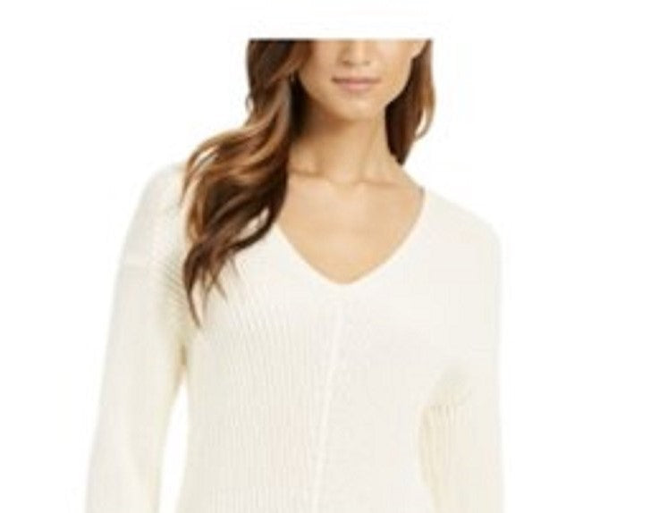 Charter Club Women's Cotton Textured V-Neck Sweater Natural Size Medium