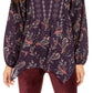 Style & Co Women's Printed Handkerchief-Hem Peasant Top Paisley Grape Size Extra Small