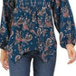 Style & Co Women's Printed Handkerchief-Hem Peasant Top Green Size Medium