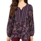 Style & Co Women's Printed Handkerchief-Hem Peasant Top  Purple Size Large