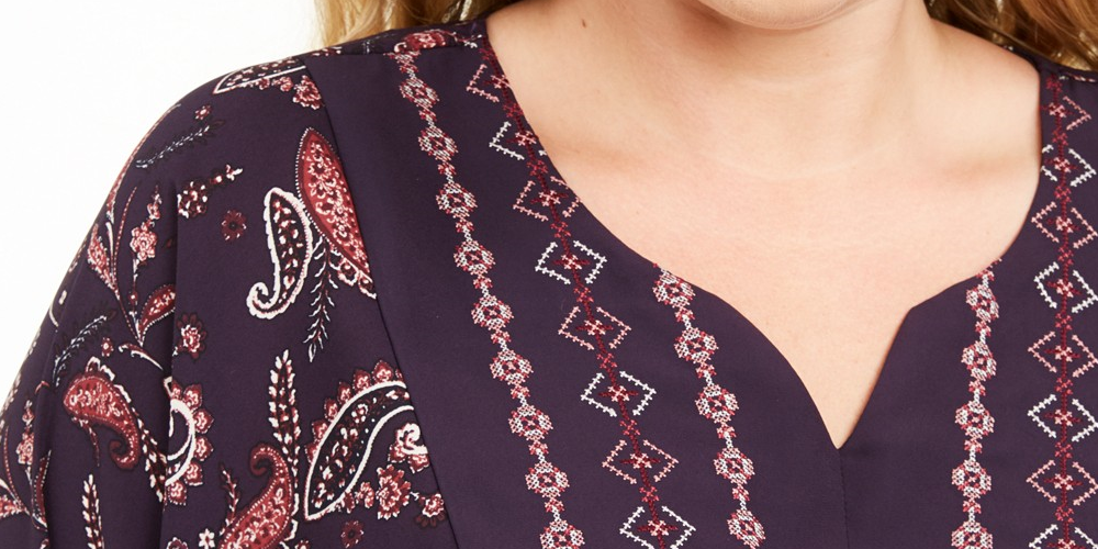 Style & Co Women's Plus Size Paisley Print Blouse Purple Size 1X