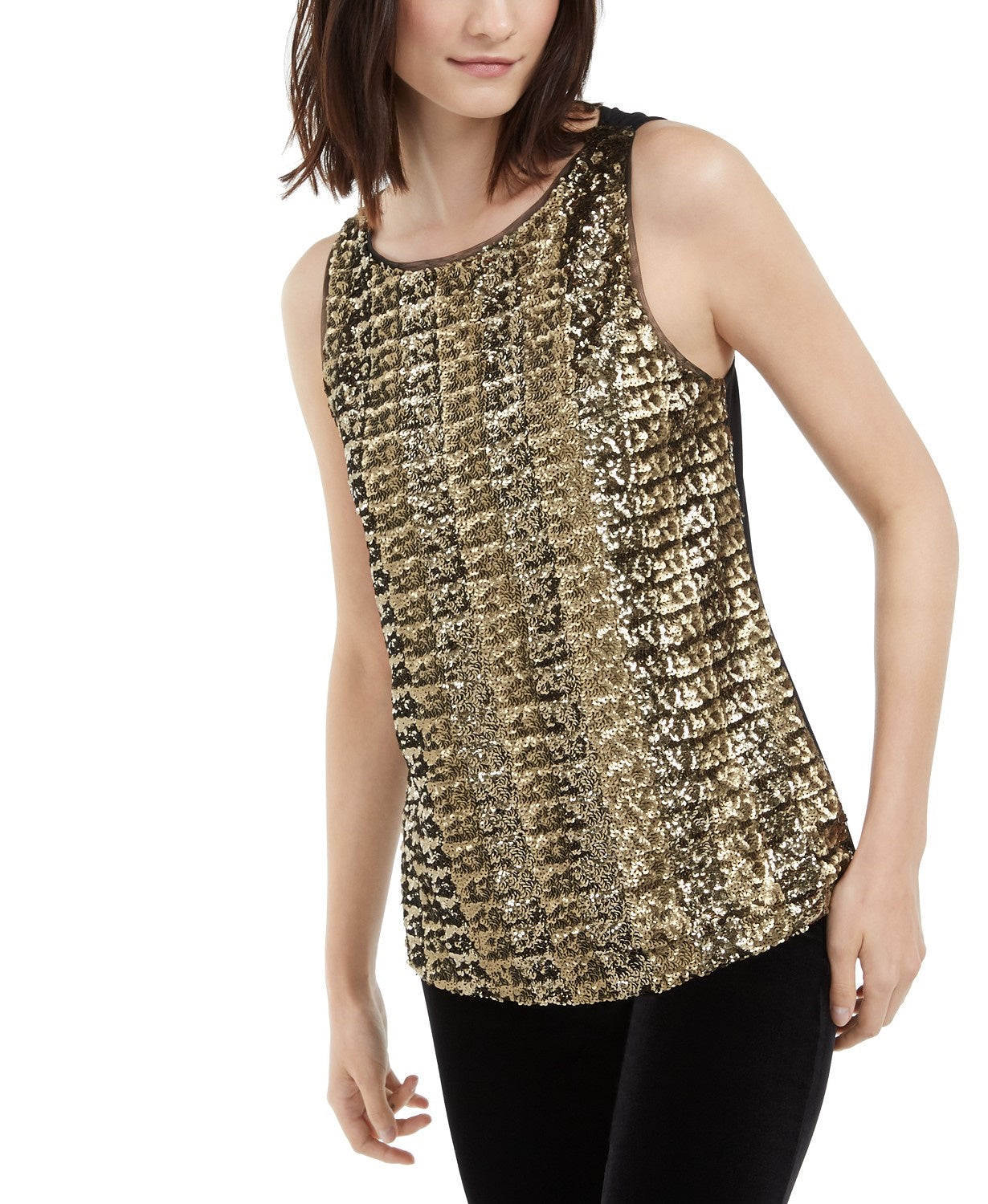 INC International Concepts Women's Petite Sequined Tank Top Gold Size Petite