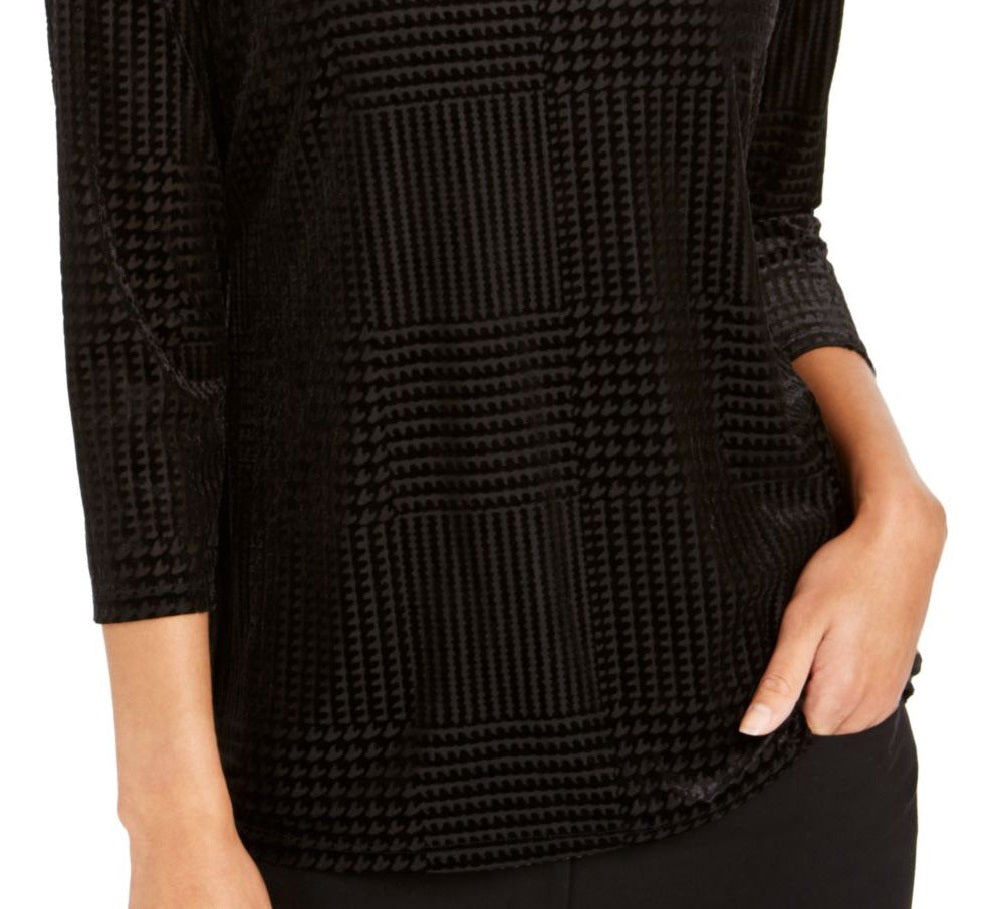 Charter Club Women's Textured Velvet Top Black Size Extra Large