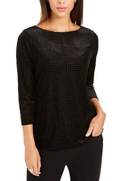 Charter Club Women's Textured Velvet Top Black Size XX-Large
