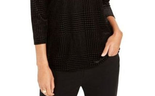 Charter Club Women's Textured Velvet Top Black Size XX-Large