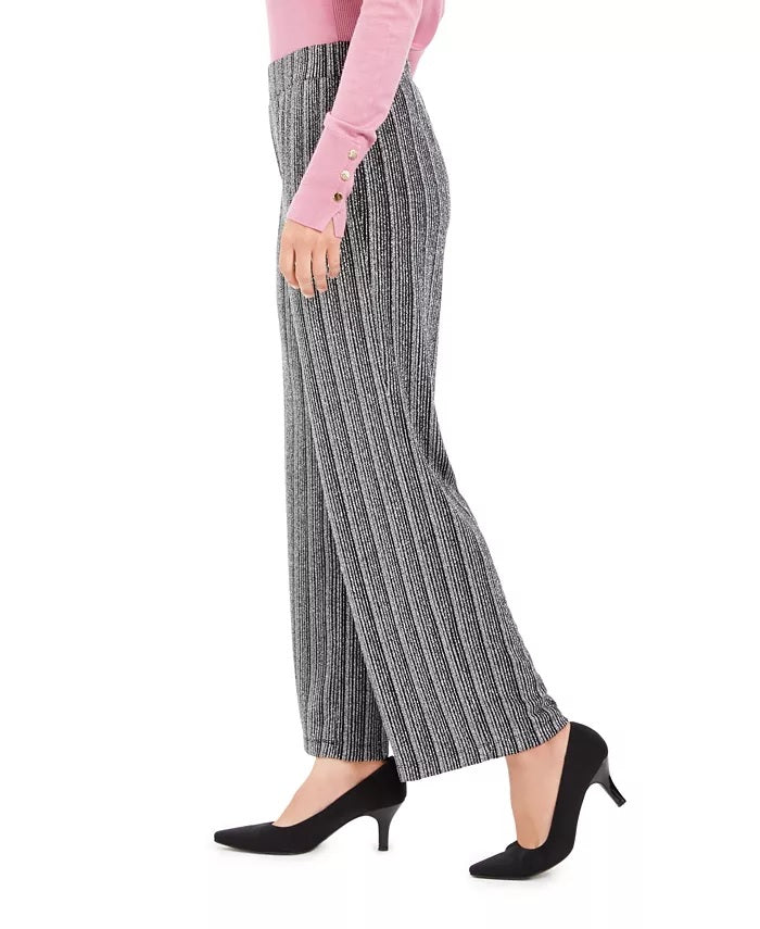JM Collection Women's Petite Metallic Wide-Leg Pants Black Size Large
