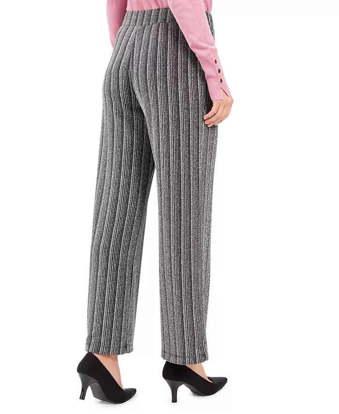JM Women's Collection Petite Metallic Wide-Leg Pants Black Size Petite Medium