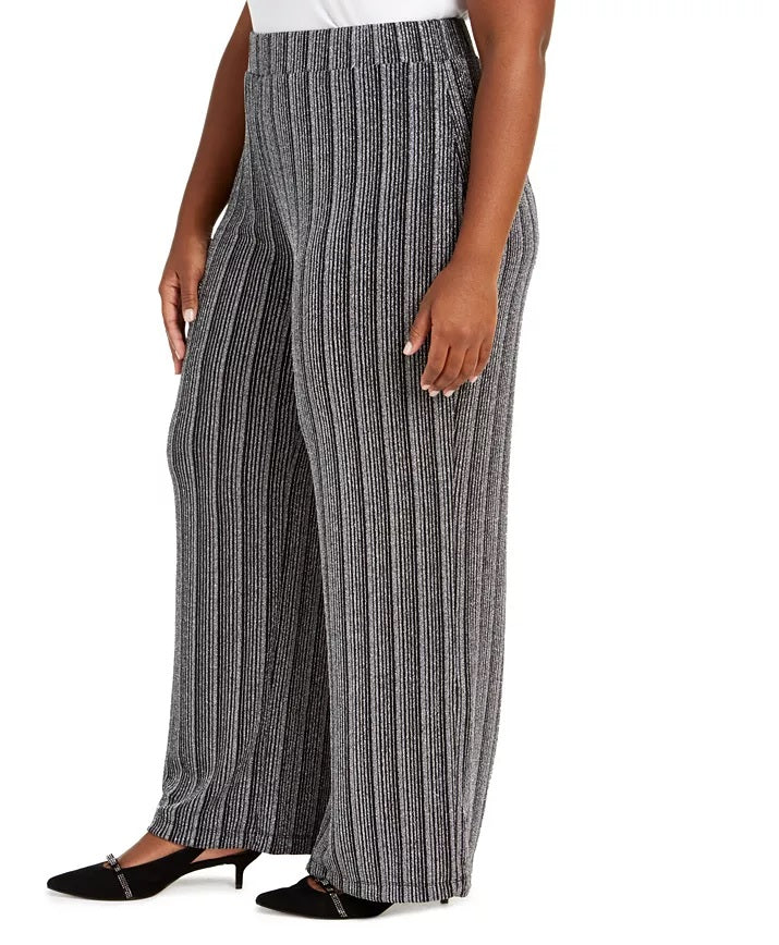 JM Collection Women's Plus Size Metallic Soft Pants Black Size X-Large