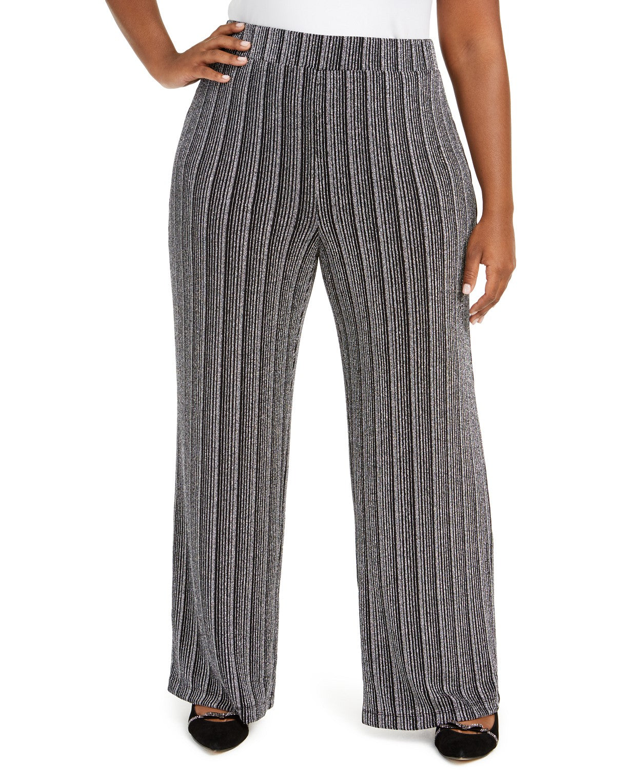 JM Collection Women's Plus Size Metallic Soft Pants Black Size XExtra Large