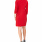JM Collection Women's Embellished Solid 3/4 Sleeve V Neck Above The Knee Shift Dress Red Size Petite Small