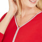 JM Collection Women's Embellished Solid 3/4 Sleeve V Neck Above The Knee Shift Dress Red Size Petite Small