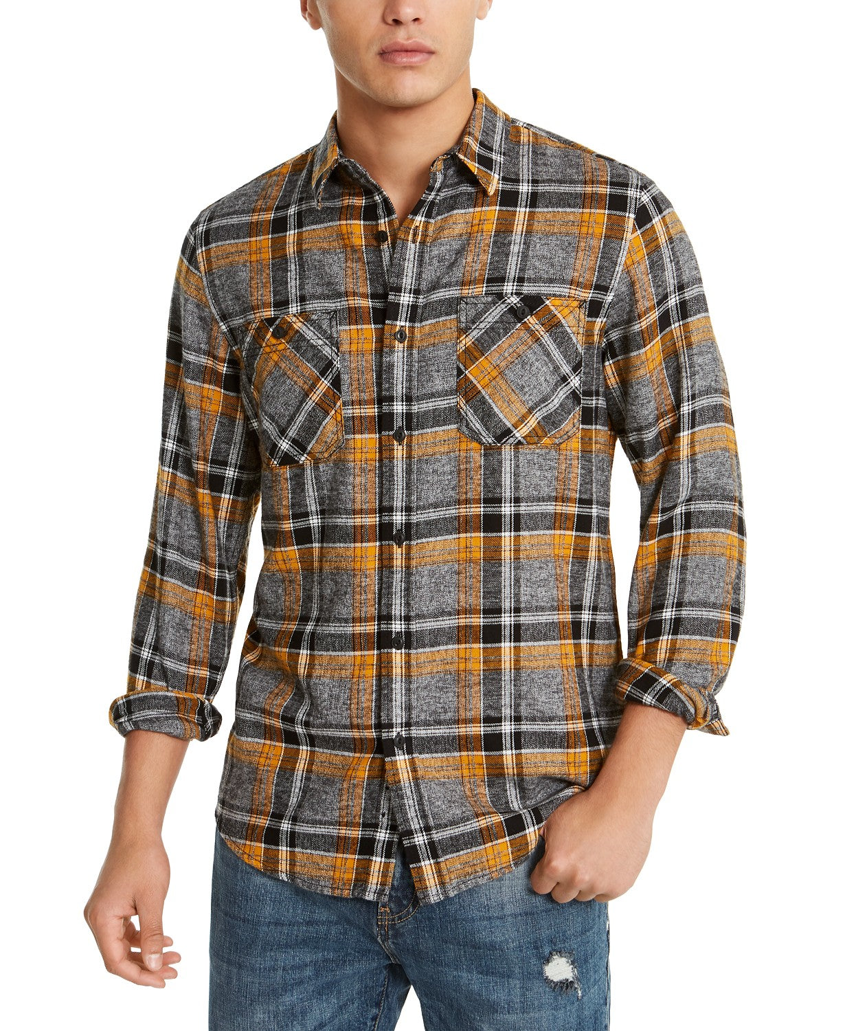 American Rag Men's Alex Plaid Shirt Gray Size Small