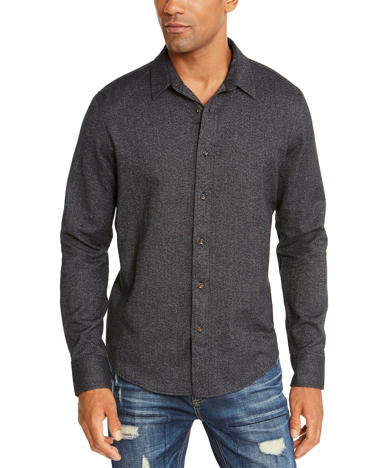 American Rag Men's Matt Regular-Fit Brushed Twill Shirt Black Size Large