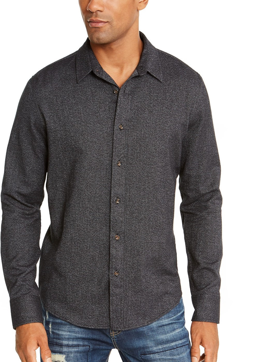 American Rag Men's Matt Regular-Fit Brushed Twill Shirt Black Size Large