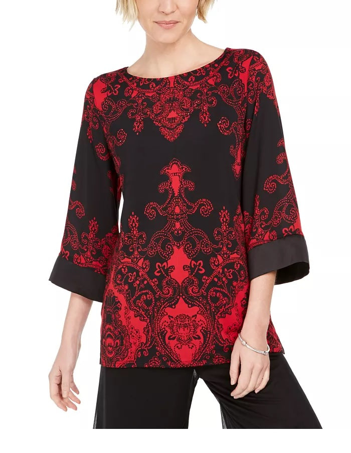 JM Collection Women's Petite Drop Shoulder Satin Tunic Black SizePetite Large