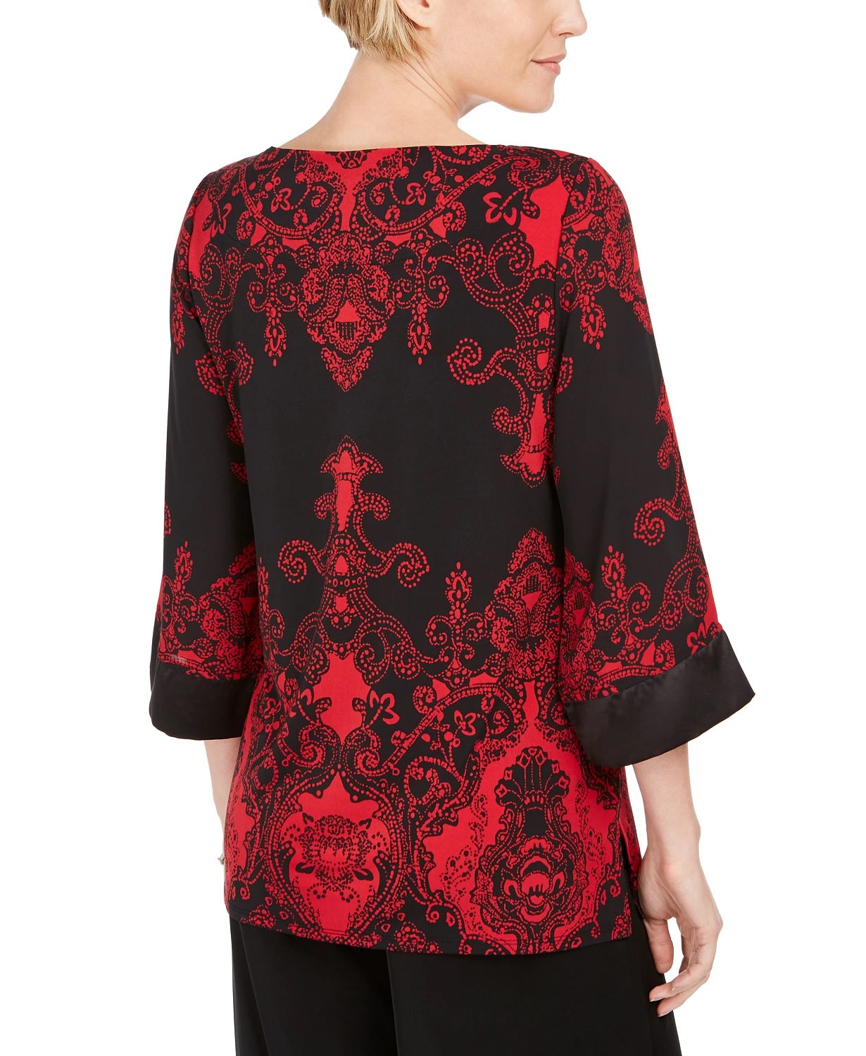 JM Collection Women's Petite Drop Shoulder Satin Tunic Black SizePetite Large