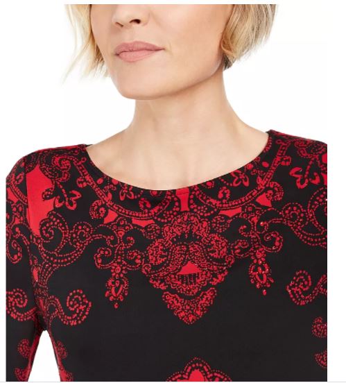 JM Collection Women's Drop Shoulder Satin Tunic Black Size Petite Medium