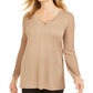JM Collection Women's Petite Pleated-Sleeve Sweater Brown Size Small