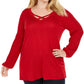 JM Collection  Women's Plus Size Crisscross-Neck Sweater Red Lurex Size Small