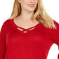 JM Collection  Women's Plus Size Crisscross-Neck Sweater Red Lurex Size Small