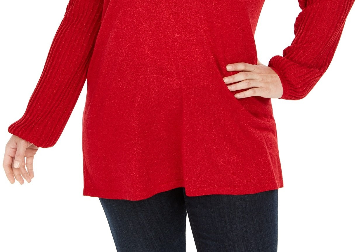 JM Collection  Women's Plus Size Crisscross-Neck Sweater Red Lurex Size Small