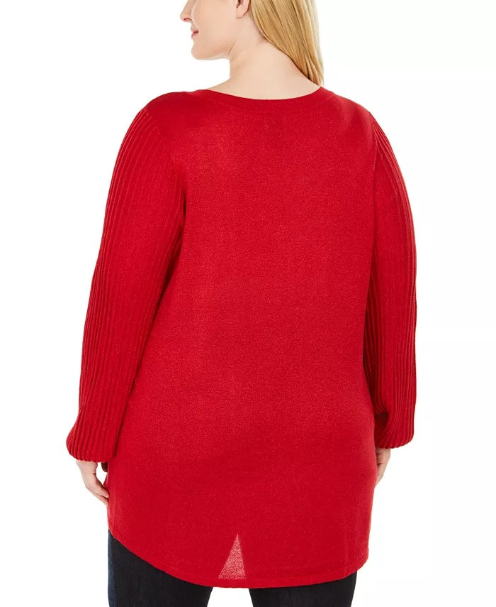 JM Collection Women's Collection Plus Size Crisscross-Neck Sweater Red Size 1X