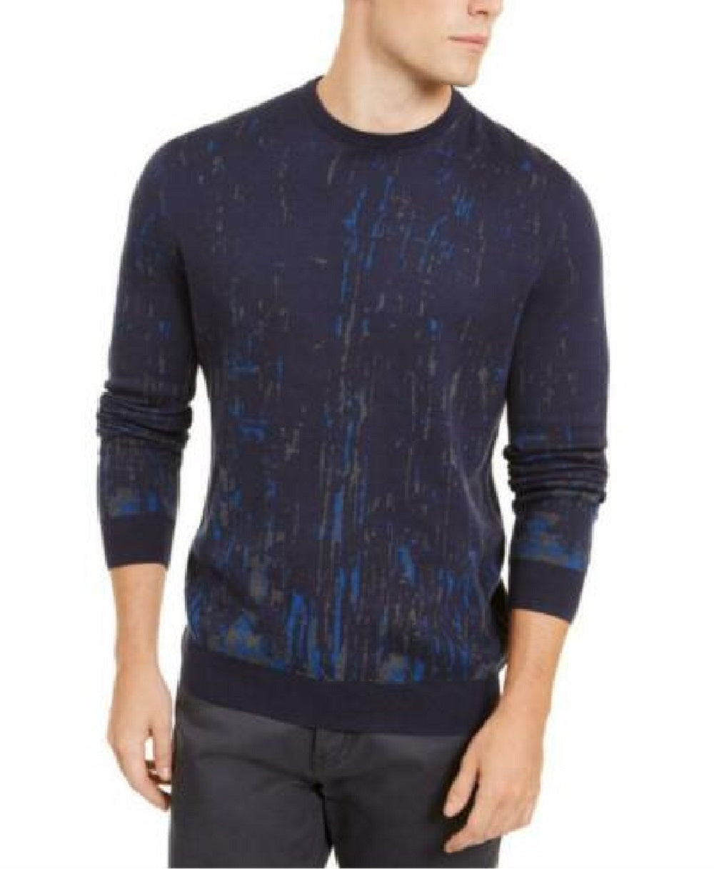 Alfani Men's Paint Splatter Crewneck Sweater Navy Size Small