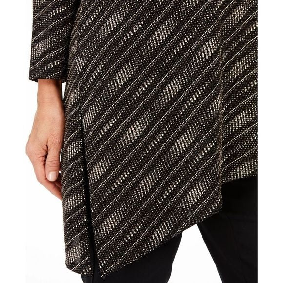 JM Women's Collection Asymmetrical Metallic Top Black Size Medium