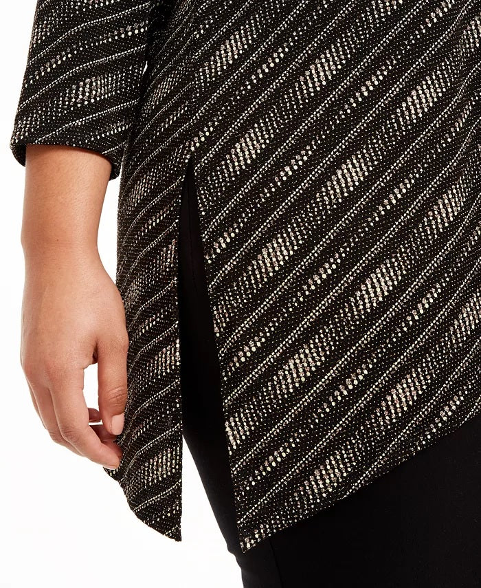 JM Collection Women's Size Asymmetrical Metallic Top Black Size Small