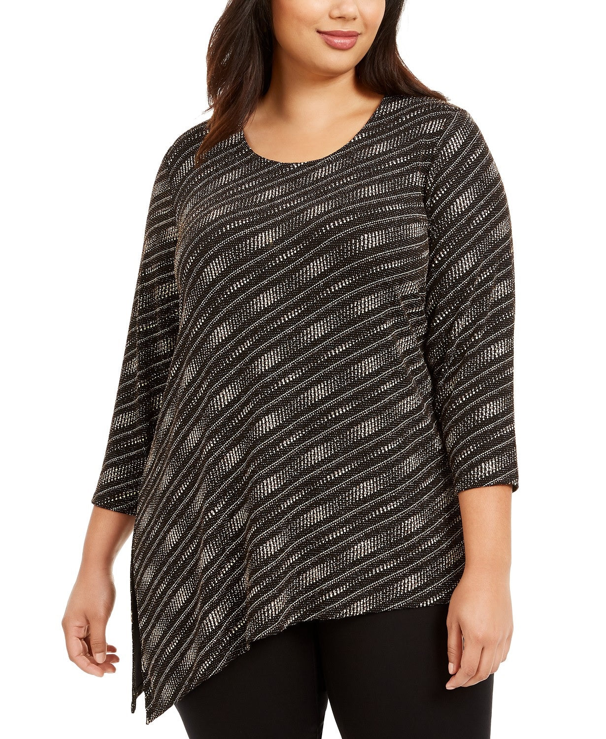 JM Collection Women's Plus Size Asymmetrical Metallic Top Black Size 2 Extra Large