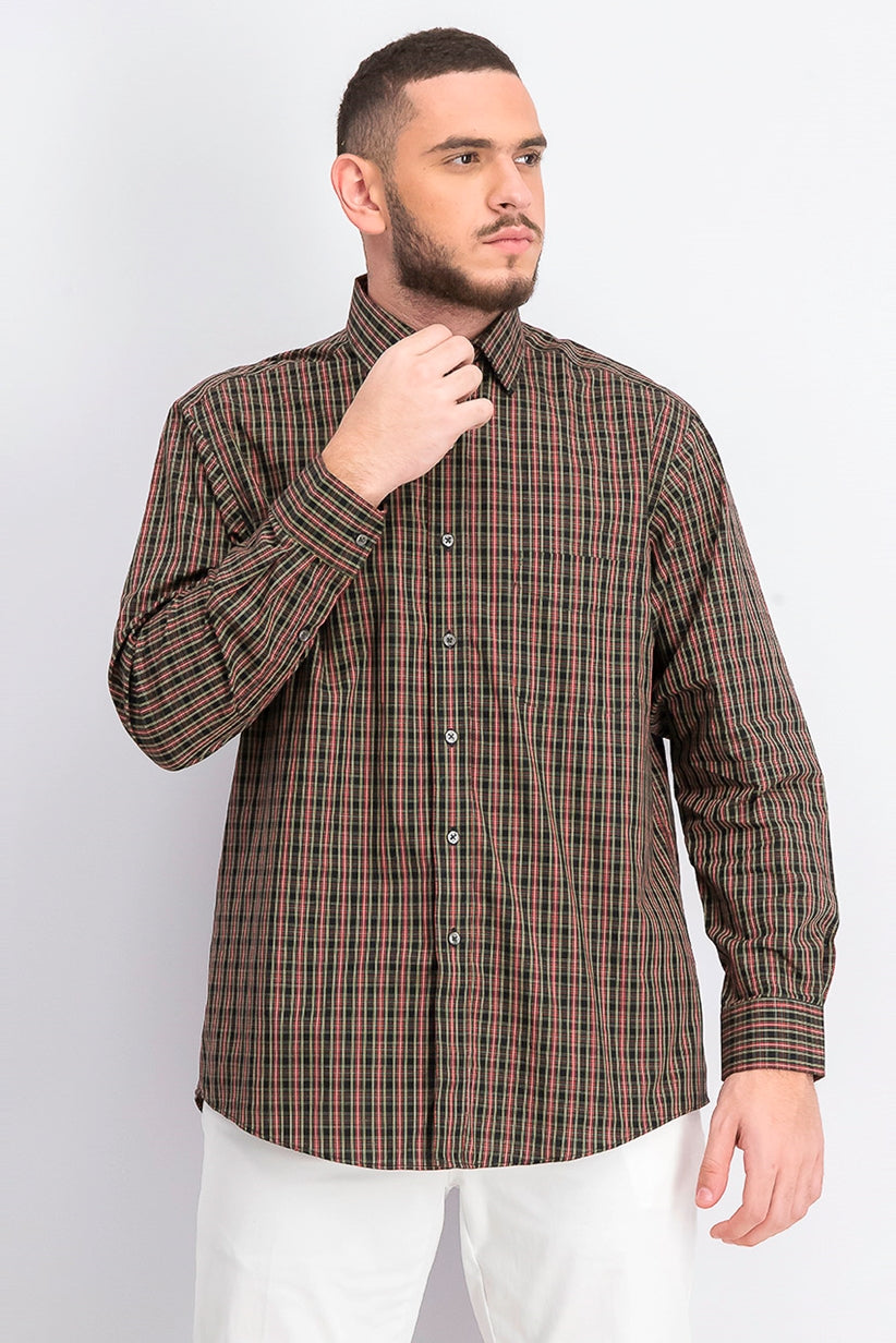 Club Room Men's Classic/Regular-Fit Stretch Wrinkle-Resistant Tartan Dress Shirt Black Size 34-35