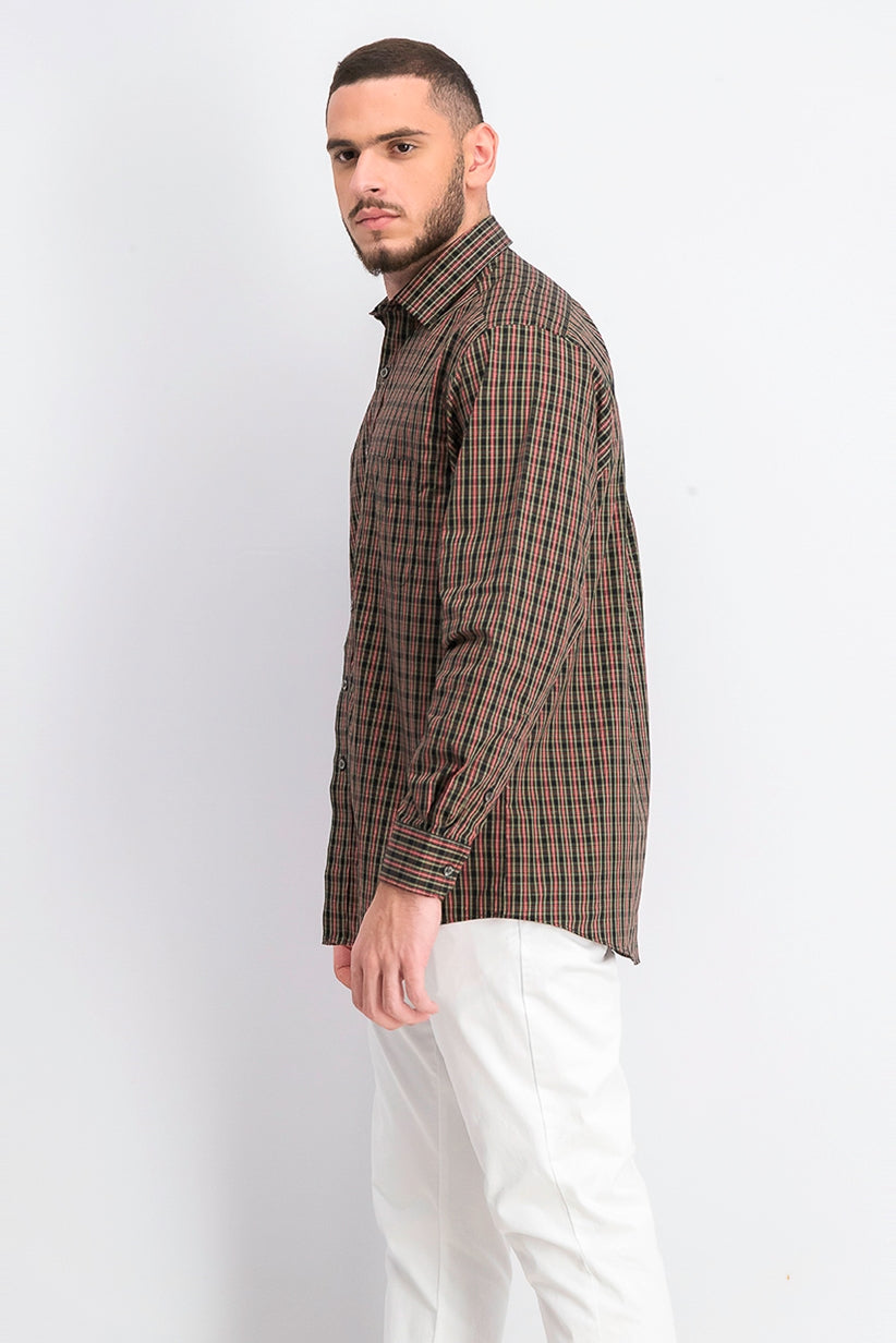 Club Room Men's Classic/Regular-Fit Stretch Wrinkle-Resistant Tartan Dress Shirt Black Size 34-35